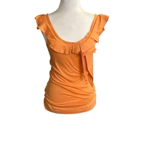 BCBGeneration Womens Tank Top Large Rayon With Cotton Bow Ruffle Neckline Orange - Picture 7 of 7